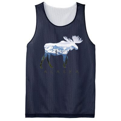 Alaska Day Moose Snowy Mountain Alaskan Tourist Mesh Reversible Basketball Jersey Tank