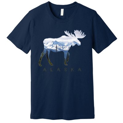 Alaska Day Moose Snowy Mountain Alaskan Tourist Premium T-Shirt