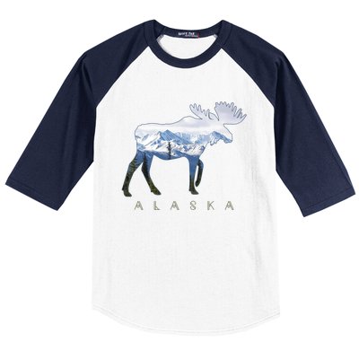 Alaska Day Moose Snowy Mountain Alaskan Tourist Baseball Sleeve Shirt