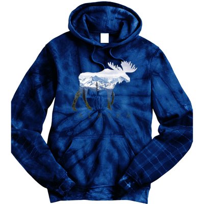 Alaska Day Moose Snowy Mountain Alaskan Tourist Tie Dye Hoodie