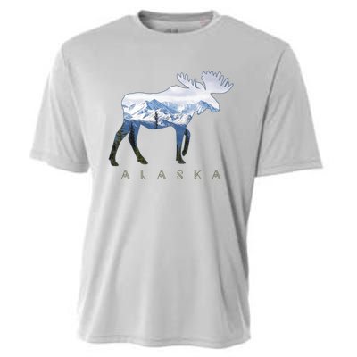 Alaska Day Moose Snowy Mountain Alaskan Tourist Cooling Performance Crew T-Shirt