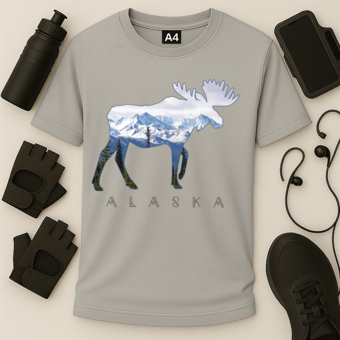 Alaska Day Moose Snowy Mountain Alaskan Tourist Performance Shirt