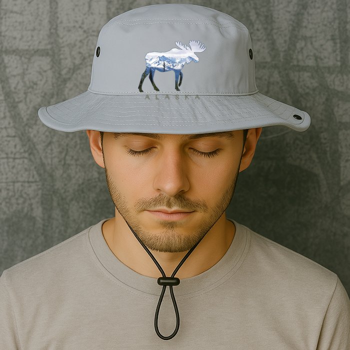 Alaska Day Moose Snowy Mountain Alaskan Tourist Bucket Hat