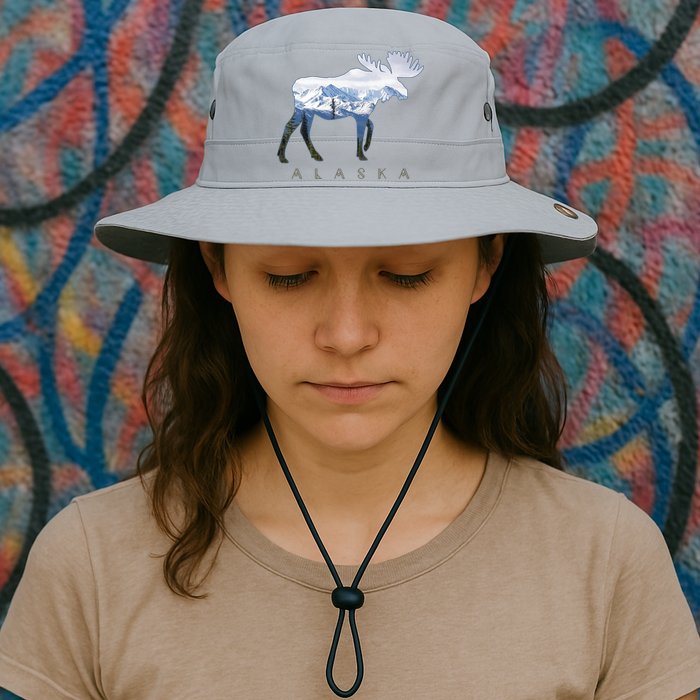 Alaska Day Moose Snowy Mountain Alaskan Tourist Bucket Hat