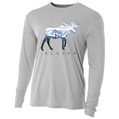 Alaska Day Moose Snowy Mountain Alaskan Tourist Cooling Performance Long Sleeve Crew