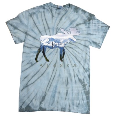 Alaska Day Moose Snowy Mountain Alaskan Tourist Tie-Dye T-Shirt