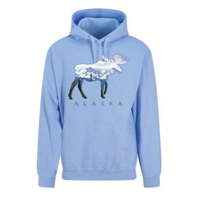 Alaska Day Moose Snowy Mountain Alaskan Tourist Unisex Surf Hoodie