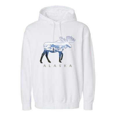 Alaska Day Moose Snowy Mountain Alaskan Tourist Garment-Dyed Fleece Hoodie