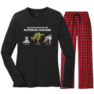 Aussie Dog Mom The Evolution Of An Australian Shepherd Women's Long Sleeve Flannel Pajama Set 