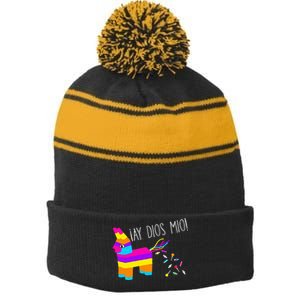 ¡Ay Dios Mio! Piñata Problems Worried Burro Pinata has Candy Accident Classic Stripe Pom Pom Beanie