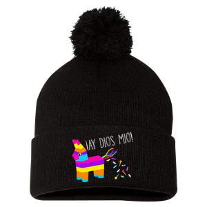 ¡Ay Dios Mio! Piñata Problems Worried Burro Pinata has Candy Accident Classic Pom Pom 12in Knit Beanie