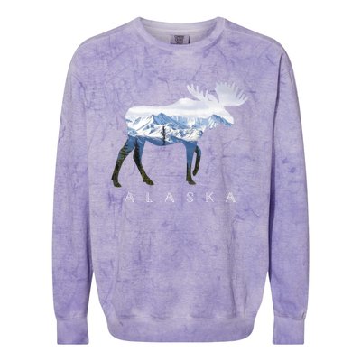 Alaska Day Moose Snowy Mountain Alaskan Tourist Or Resident Gift Colorblast Crewneck Sweatshirt