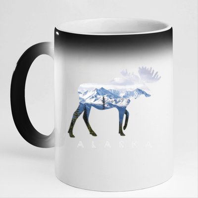 Alaska Day Moose Snowy Mountain Alaskan Tourist Or Resident Gift 11oz Black Color Changing Mug