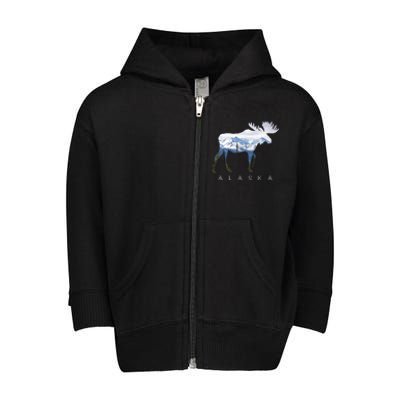 Alaska Day Moose Snowy Mountain Alaskan Tourist Or Resident Gift Toddler Zip Fleece Hoodie