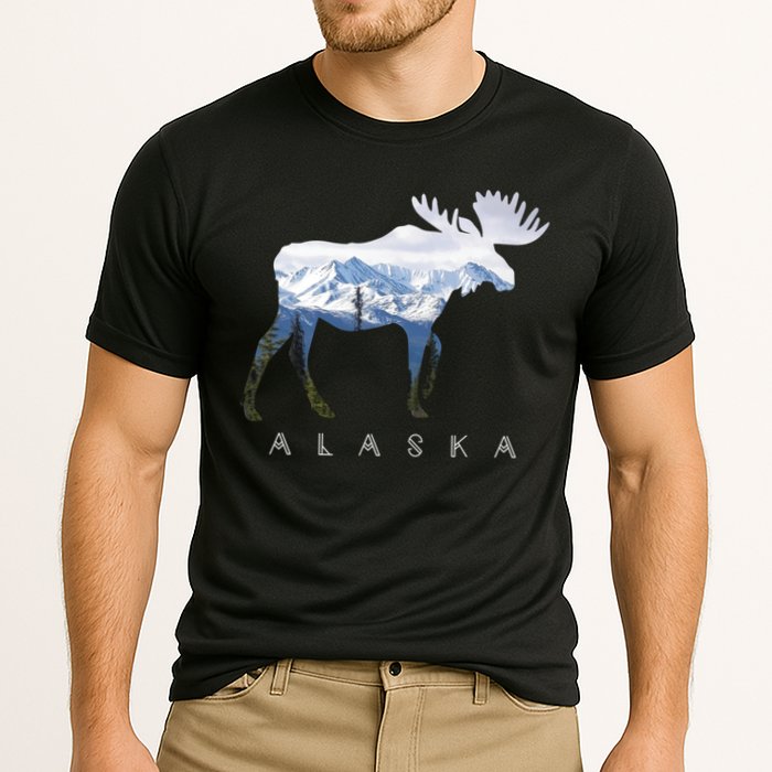 Alaska Day Moose Snowy Mountain Alaskan Tourist Or Resident Gift Cooling Performance Crew T-Shirt