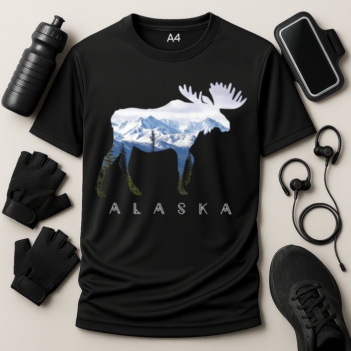 Alaska Day Moose Snowy Mountain Alaskan Tourist Or Resident Gift Cooling Performance Crew T-Shirt