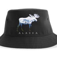 Alaska Day Moose Snowy Mountain Alaskan Tourist Or Resident Gift Sustainable Bucket Hat