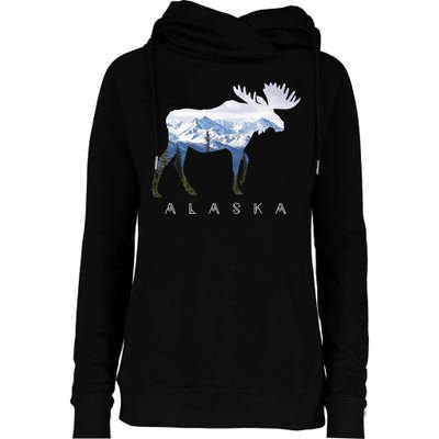 Alaska Day Moose Snowy Mountain Alaskan Tourist Or Resident Gift Womens Funnel Neck Pullover Hood