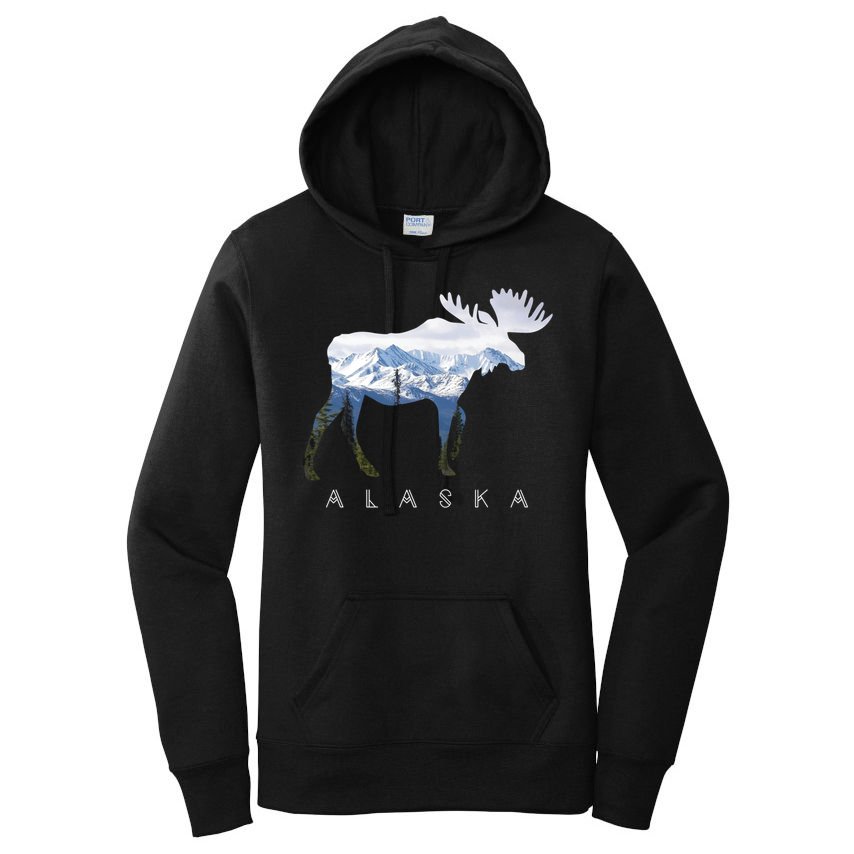 Alaska Day Moose Snowy Mountain Alaskan Tourist Or Resident Gift Women's Pullover Hoodie
