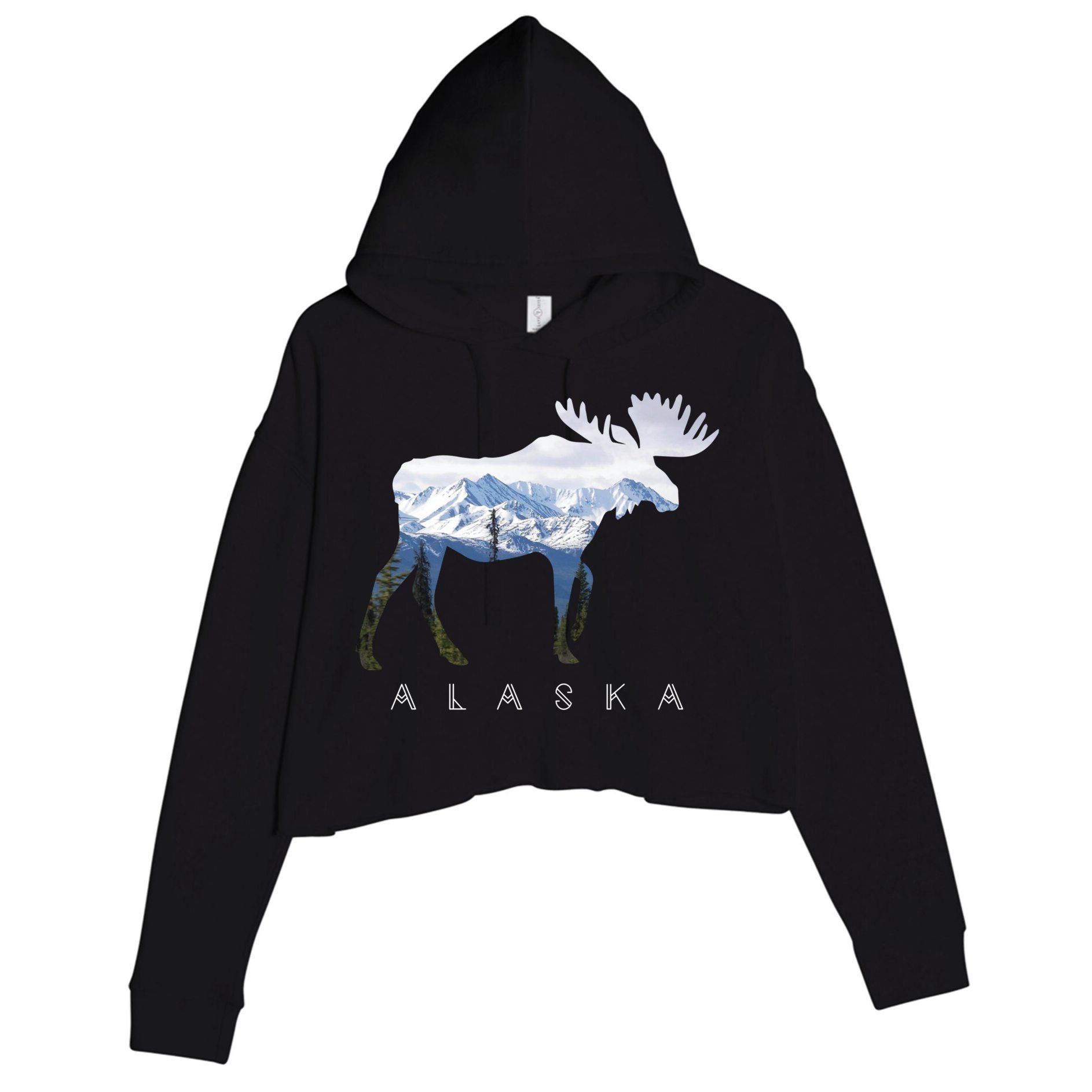 Alaska Day Moose Snowy Mountain Alaskan Tourist Or Resident Gift Crop Fleece Hoodie