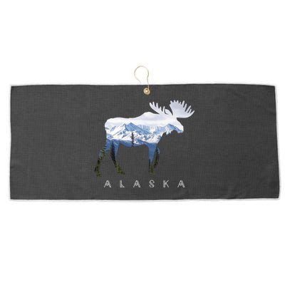 Alaska Day Moose Snowy Mountain Alaskan Tourist Or Resident Gift Large Microfiber Waffle Golf Towel