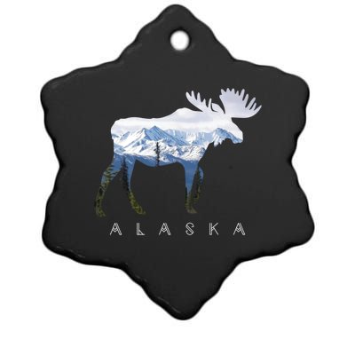 Alaska Day Moose Snowy Mountain Alaskan Tourist Or Resident Gift Ceramic Star Ornament