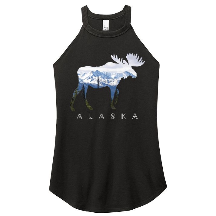 Alaska Day Moose Snowy Mountain Alaskan Tourist Or Resident Gift Women's Perfect Tri Rocker Tank