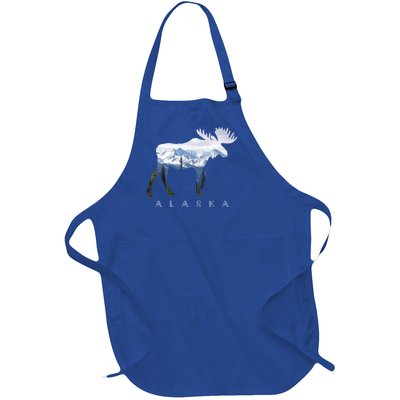 Alaska Day Moose Snowy Mountain Alaskan Tourist Or Resident Gift Full-Length Apron With Pockets