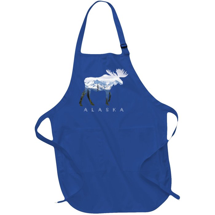 Alaska Day Moose Snowy Mountain Alaskan Tourist Or Resident Gift Full-Length Apron With Pockets