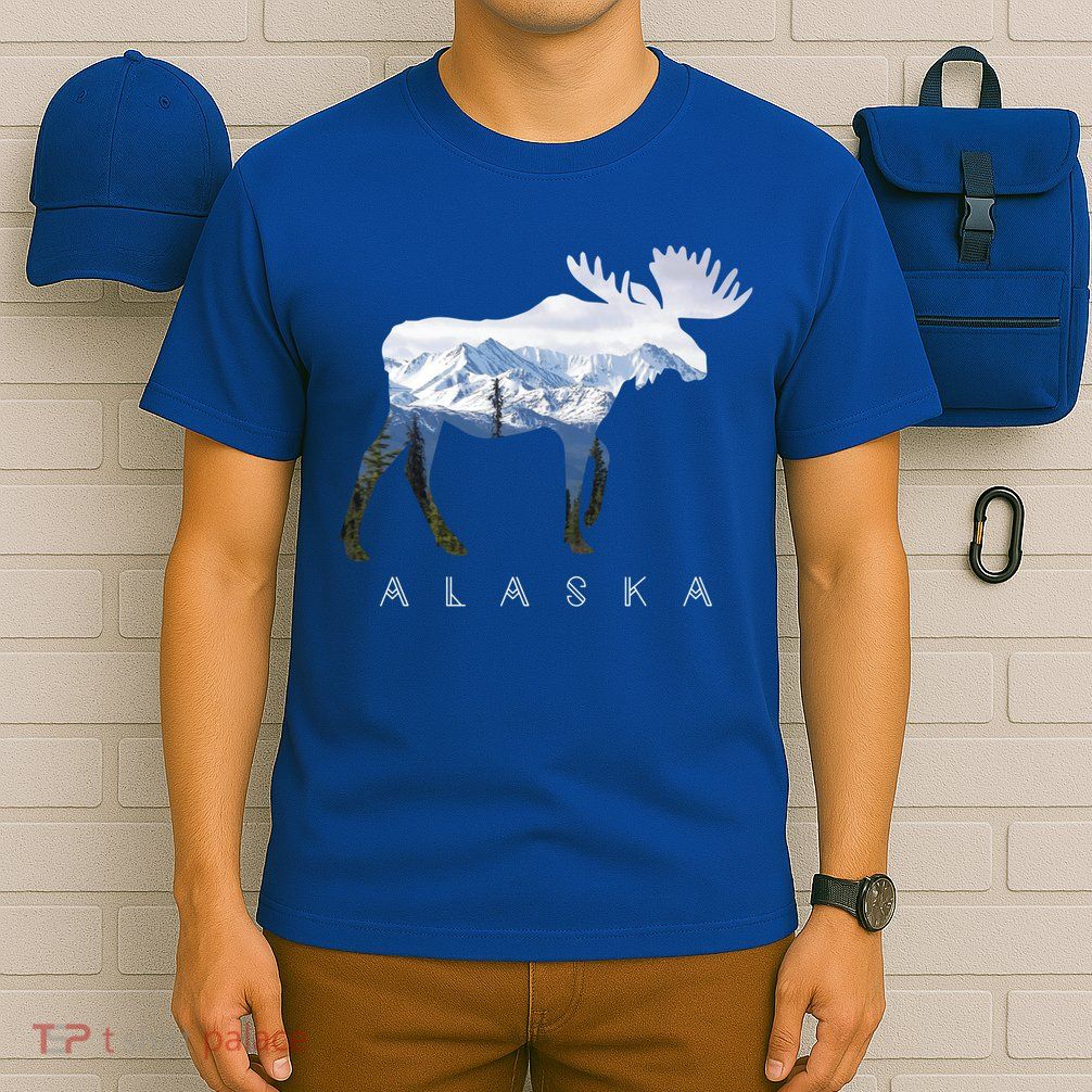 Alaska Day Moose Snowy Mountain Alaskan Tourist Or Resident Gift T-Shirt