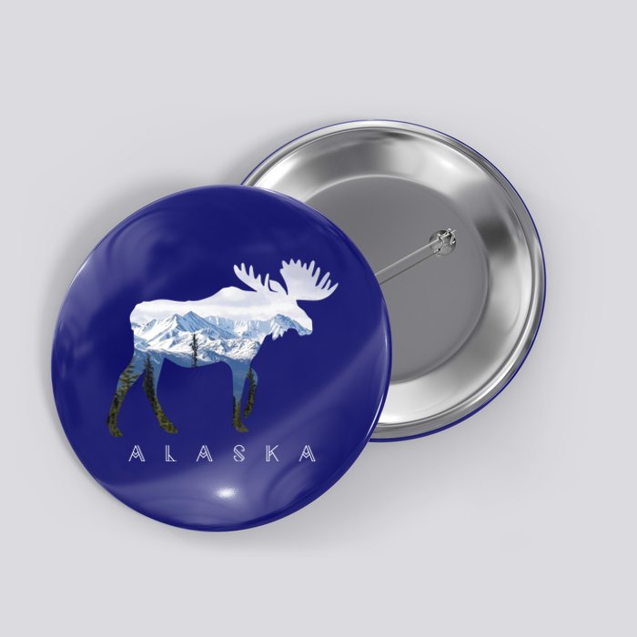 Alaska Day Moose Snowy Mountain Alaskan Tourist Or Resident Gift Button