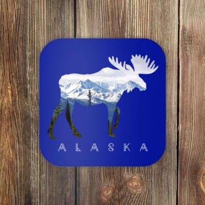 Alaska Day Moose Snowy Mountain Alaskan Tourist Or Resident Gift Coaster