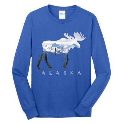 Alaska Day Moose Snowy Mountain Alaskan Tourist Or Resident Gift Tall Long Sleeve T-Shirt