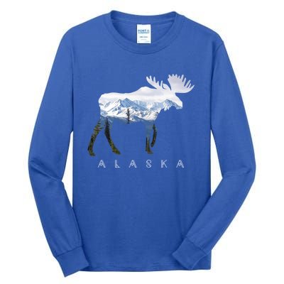 Alaska Day Moose Snowy Mountain Alaskan Tourist Or Resident Gift Tall Long Sleeve T-Shirt