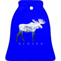 Alaska Day Moose Snowy Mountain Alaskan Tourist Or Resident Gift Ceramic Bell Ornament