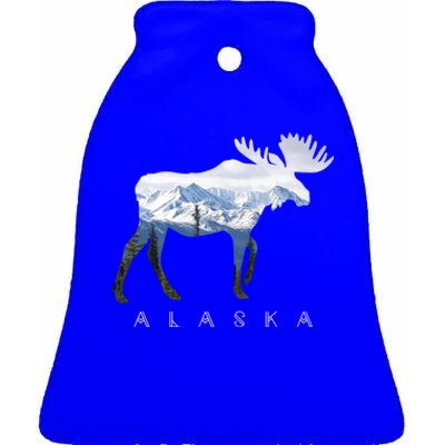 Alaska Day Moose Snowy Mountain Alaskan Tourist Or Resident Gift Ceramic Bell Ornament