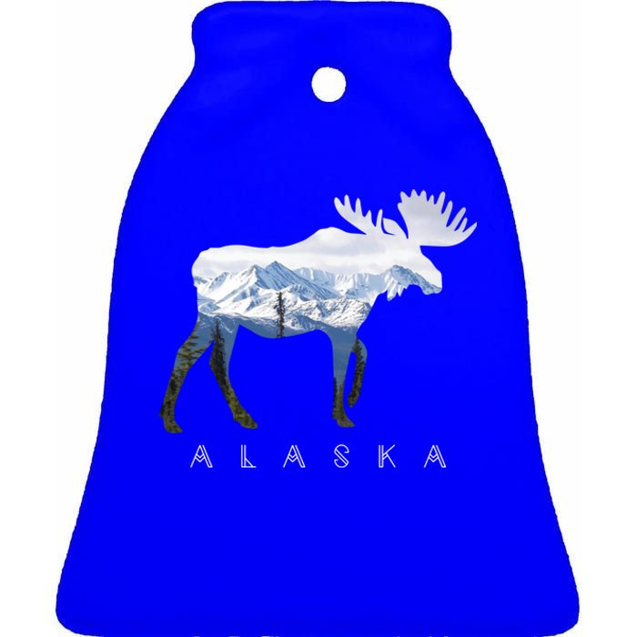 Alaska Day Moose Snowy Mountain Alaskan Tourist Or Resident Gift Ceramic Bell Ornament