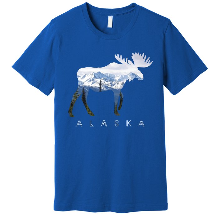 Alaska Day Moose Snowy Mountain Alaskan Tourist Or Resident Gift Premium T-Shirt