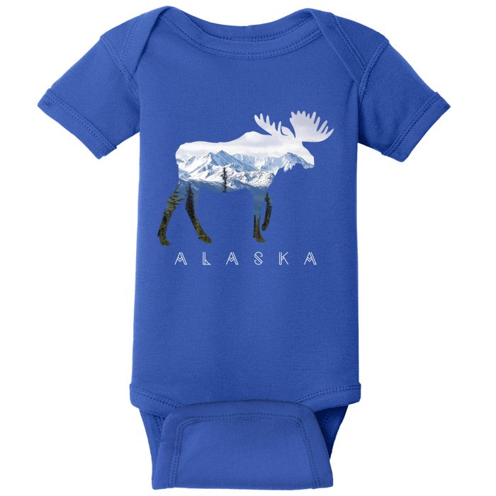 Alaska Day Moose Snowy Mountain Alaskan Tourist Or Resident Gift Baby Bodysuit