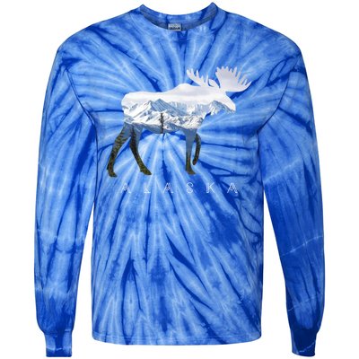 Alaska Day Moose Snowy Mountain Alaskan Tourist Or Resident Gift Tie-Dye Long Sleeve Shirt