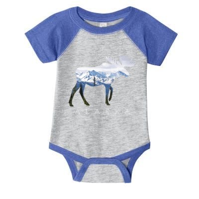 Alaska Day Moose Snowy Mountain Alaskan Tourist Or Resident Gift Infant Baby Jersey Bodysuit