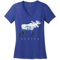 Alaska Day Moose Snowy Mountain Alaskan Tourist Or Resident Gift Women's V-Neck T-Shirt