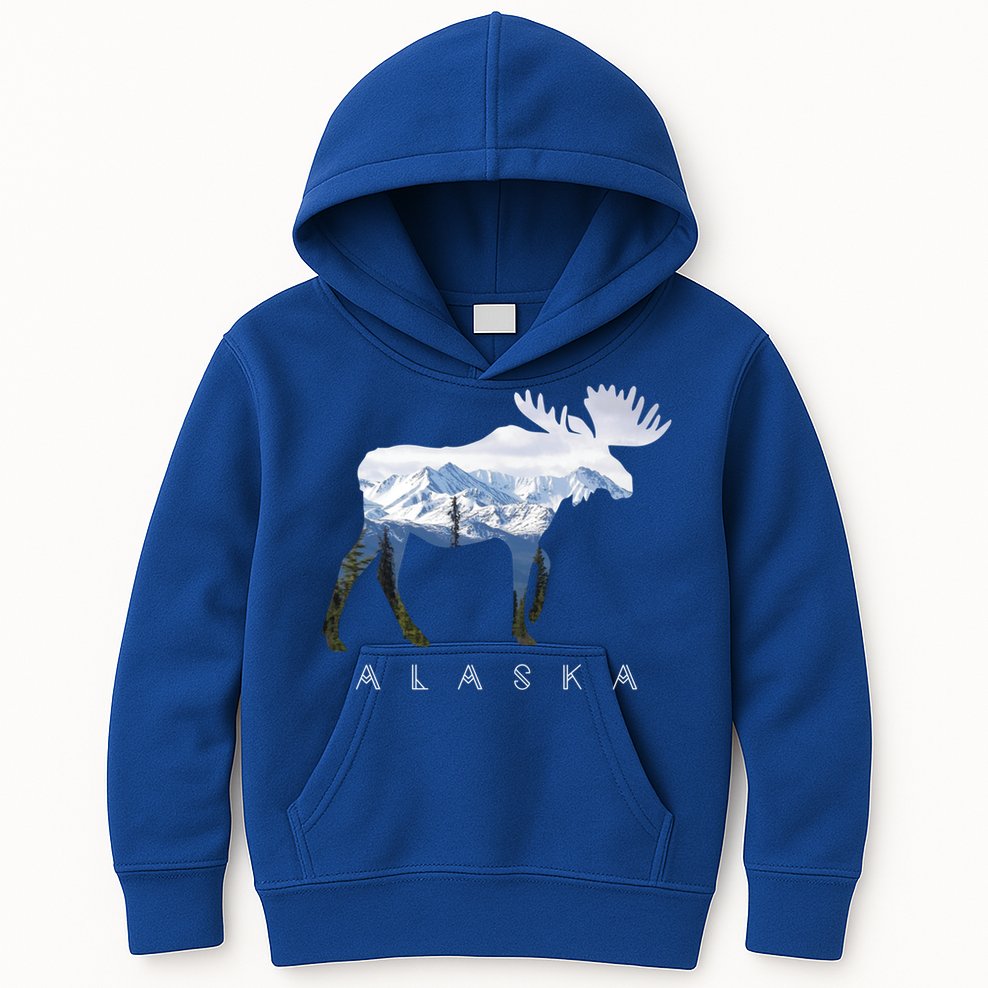 Alaska Day Moose Snowy Mountain Alaskan Tourist Or Resident Gift Kids Hoodie