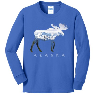 Alaska Day Moose Snowy Mountain Alaskan Tourist Or Resident Gift Kids Long Sleeve Shirt