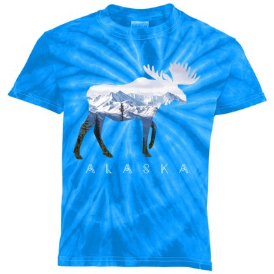 Alaska Day Moose Snowy Mountain Alaskan Tourist Or Resident Gift Kids Tie-Dye T-Shirt