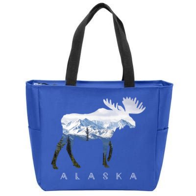 Alaska Day Moose Snowy Mountain Alaskan Tourist Or Resident Gift Zip Tote Bag