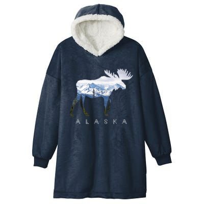 Alaska Day Moose Snowy Mountain Alaskan Tourist Or Resident Gift Hooded Wearable Blanket