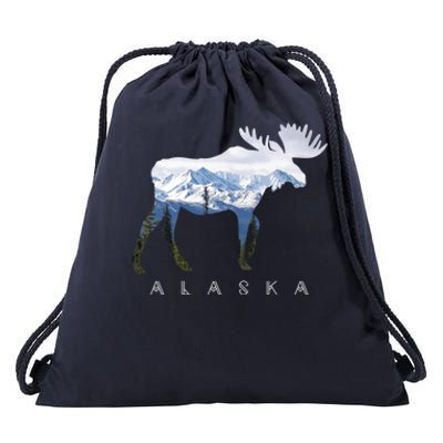 Alaska Day Moose Snowy Mountain Alaskan Tourist Or Resident Gift Drawstring Bag