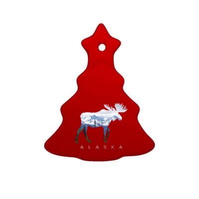 Alaska Day Moose Snowy Mountain Alaskan Tourist Or Resident Gift Ceramic Tree Ornament