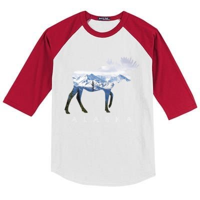 Alaska Day Moose Snowy Mountain Alaskan Tourist Or Resident Gift Kids Colorblock Raglan Jersey